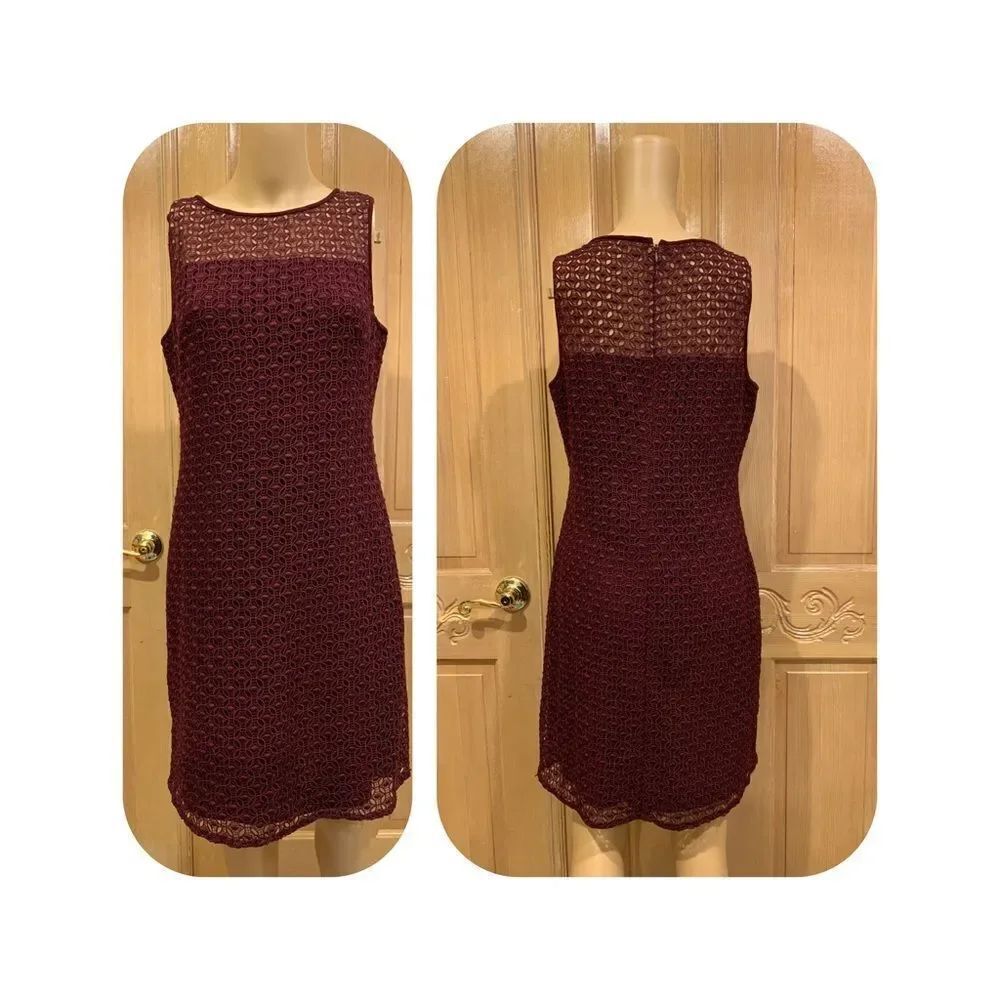 Ralph Lauren Evening Deep Burgundy Maroon Lace Sleeveless Dress sz 8